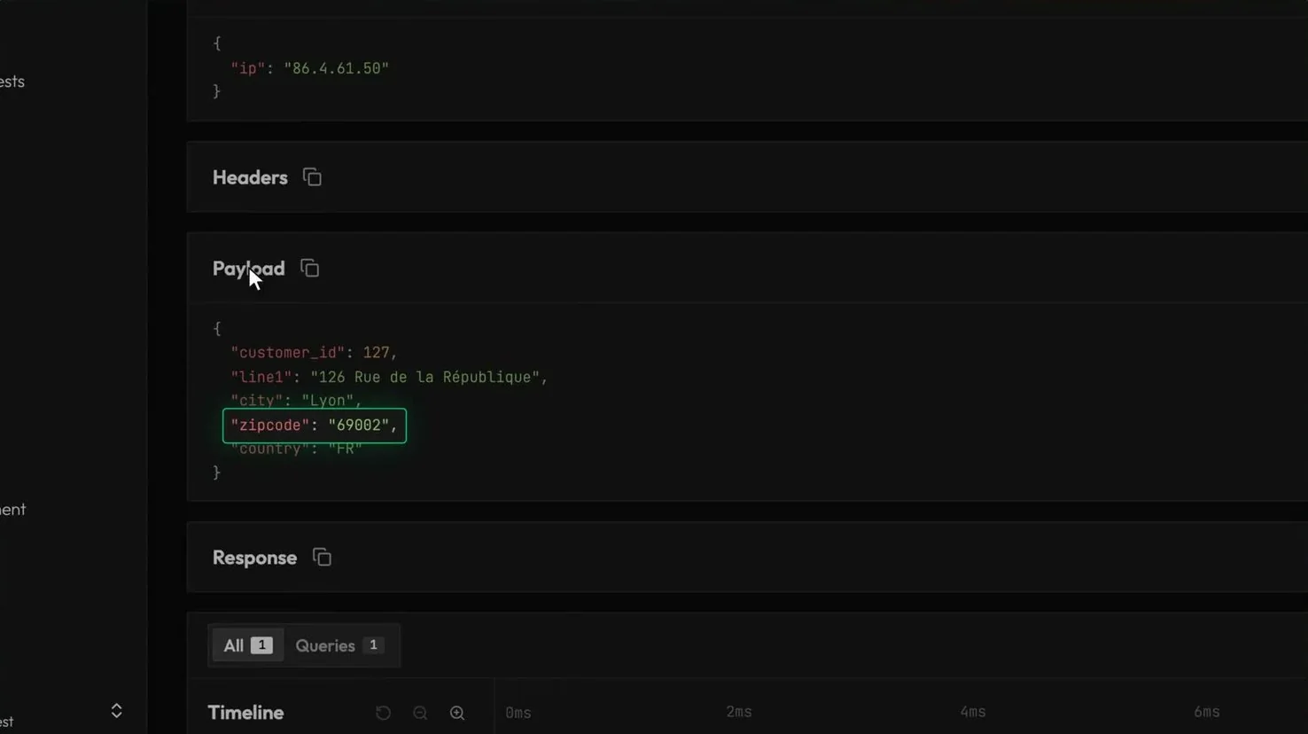 Video frame: a captured request payload